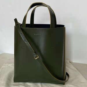 MARNI MUSEO SMALL TOTE BUCKET BAG GREEN LEATHER AUTHENTIC